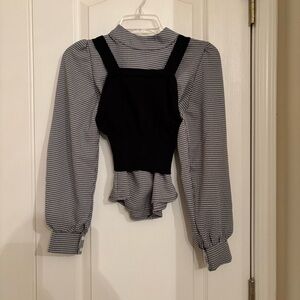 Checkered Blouse With Black Tank Top